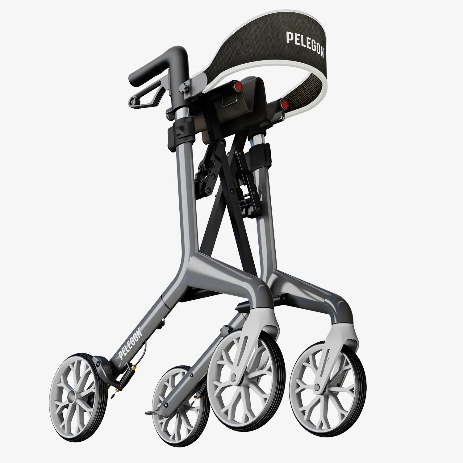 Pelegon Grey rollator with black handle and seat on a white background | Granite Grey