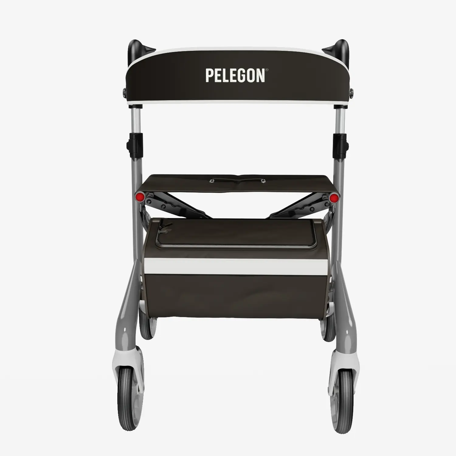 Pelegon Grey rollator with black handle and seat on a white background | Granite Grey
