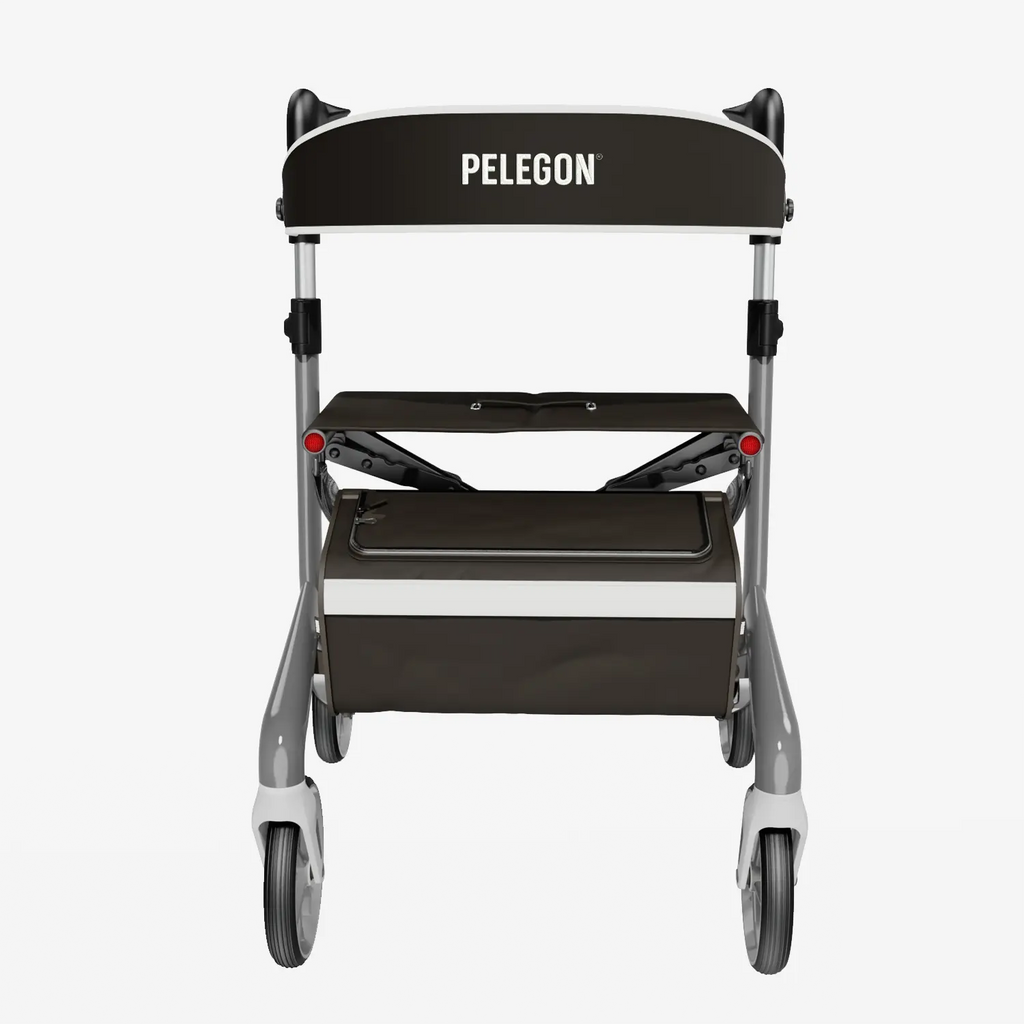 Pelegon Grey rollator with black handle and seat on a white background | Granite Grey