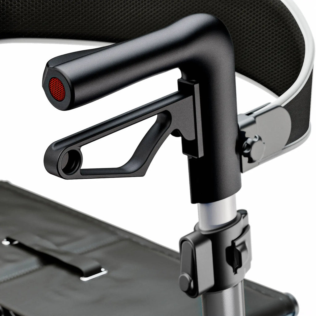 Pelegon Grey rollator with black handle and seat on a white background | Granite Grey
