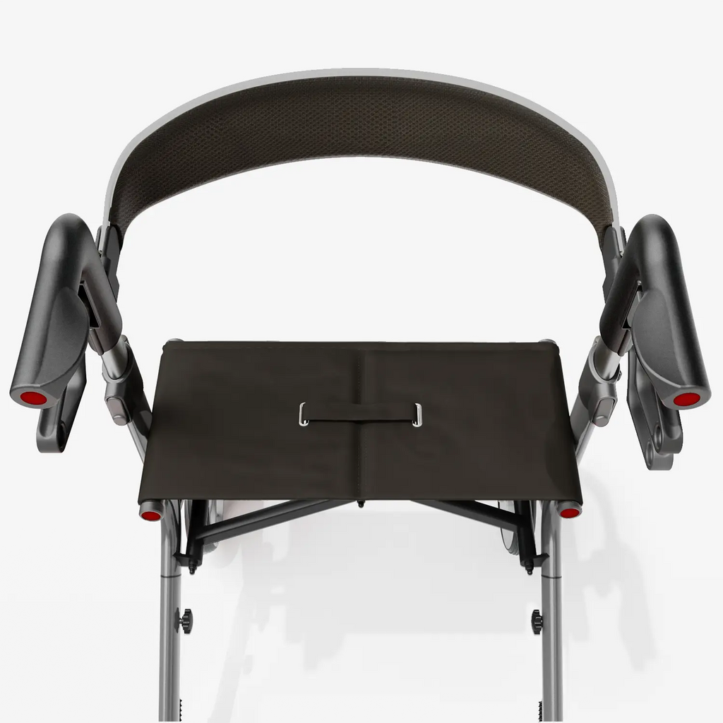 Pelegon Grey rollator with black handle and seat on a white background | Granite Grey