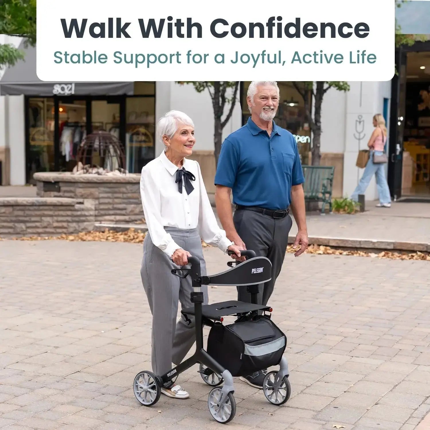 Pelegon Lightweight rollator walker with seat in Carbon Black