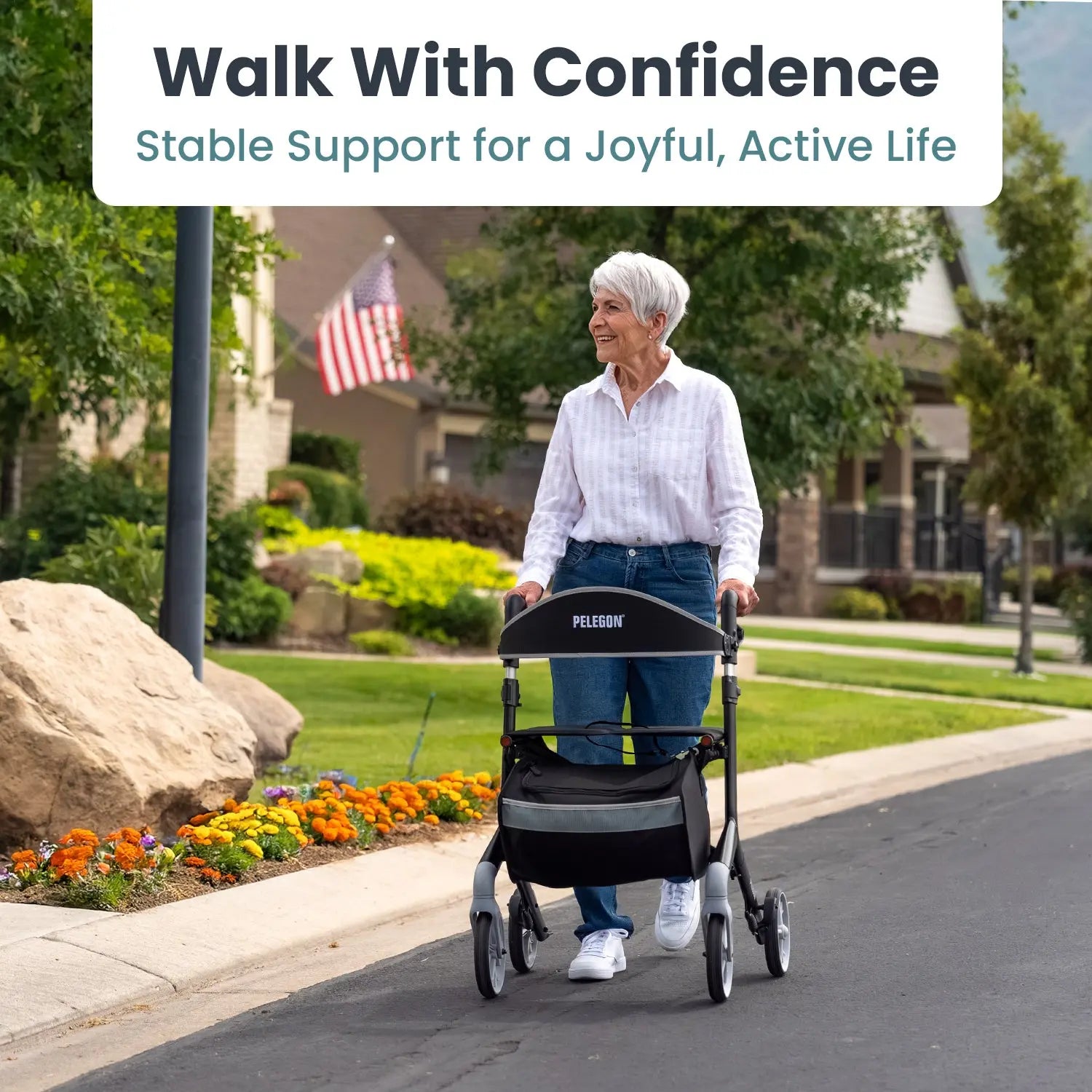 Pelegon Lightweight rollator walker with seat in Carbon Black
