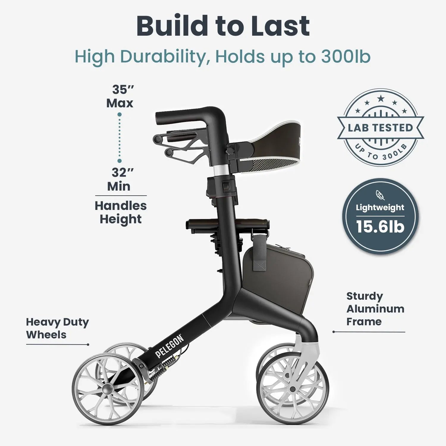 Pelegon Lightweight rollator walker with seat in Carbon Black