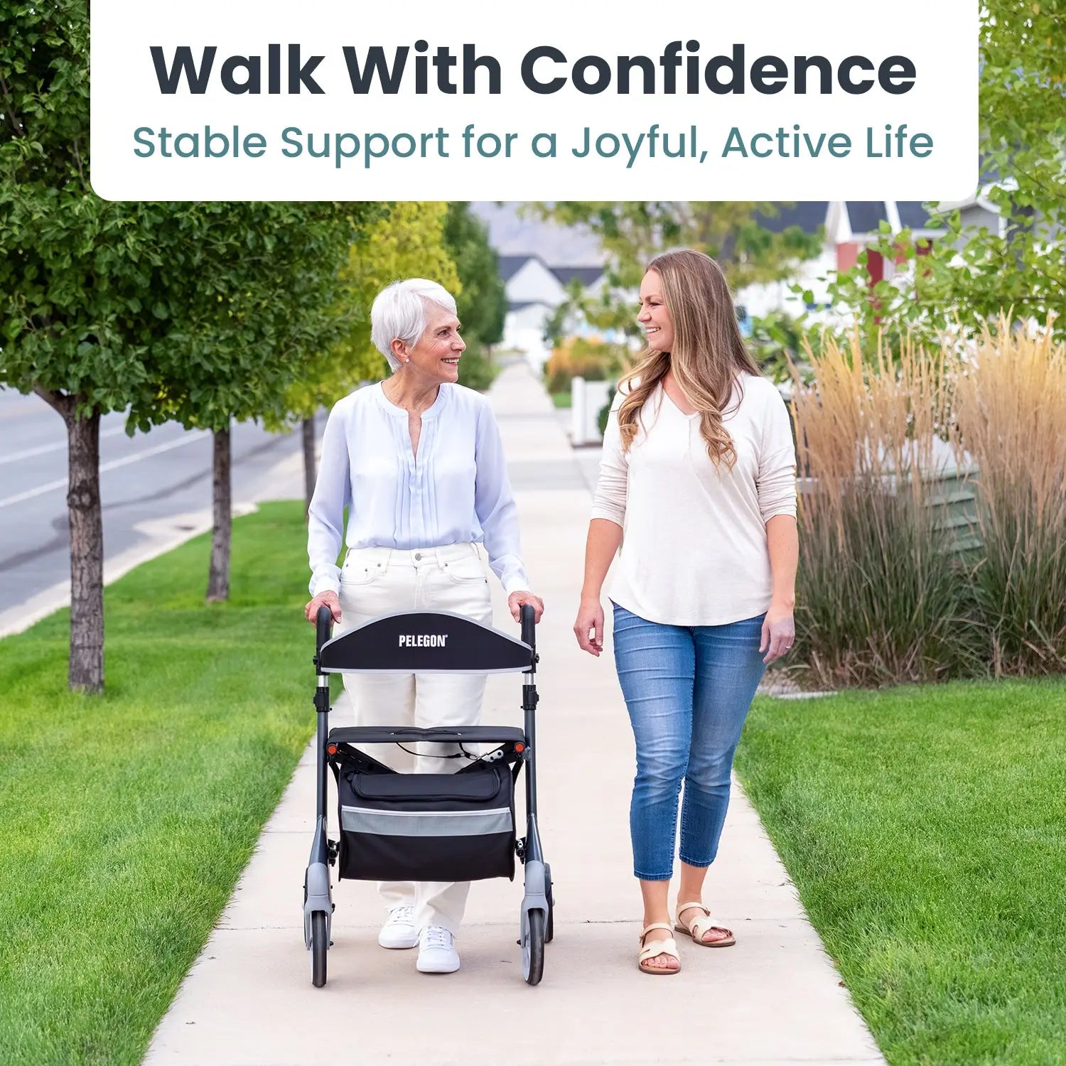 Pelegon Lightweight rollator walker with seat in Granite Grey