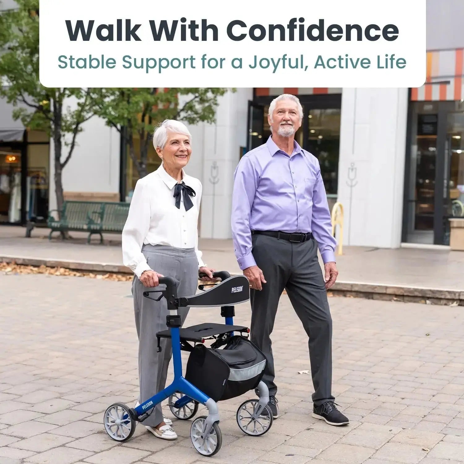 Pelegon Lightweight rollator walker with seat in Royal Blue