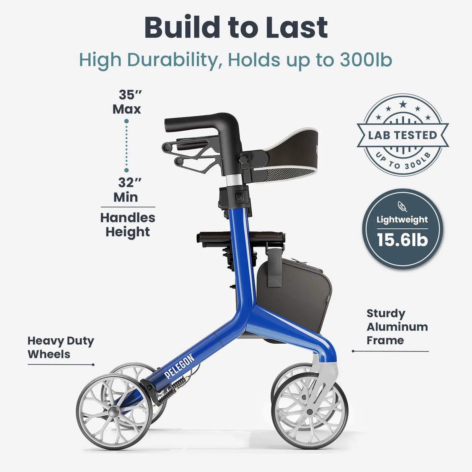 Pelegon Lightweight rollator walker with seat in Royal Blue