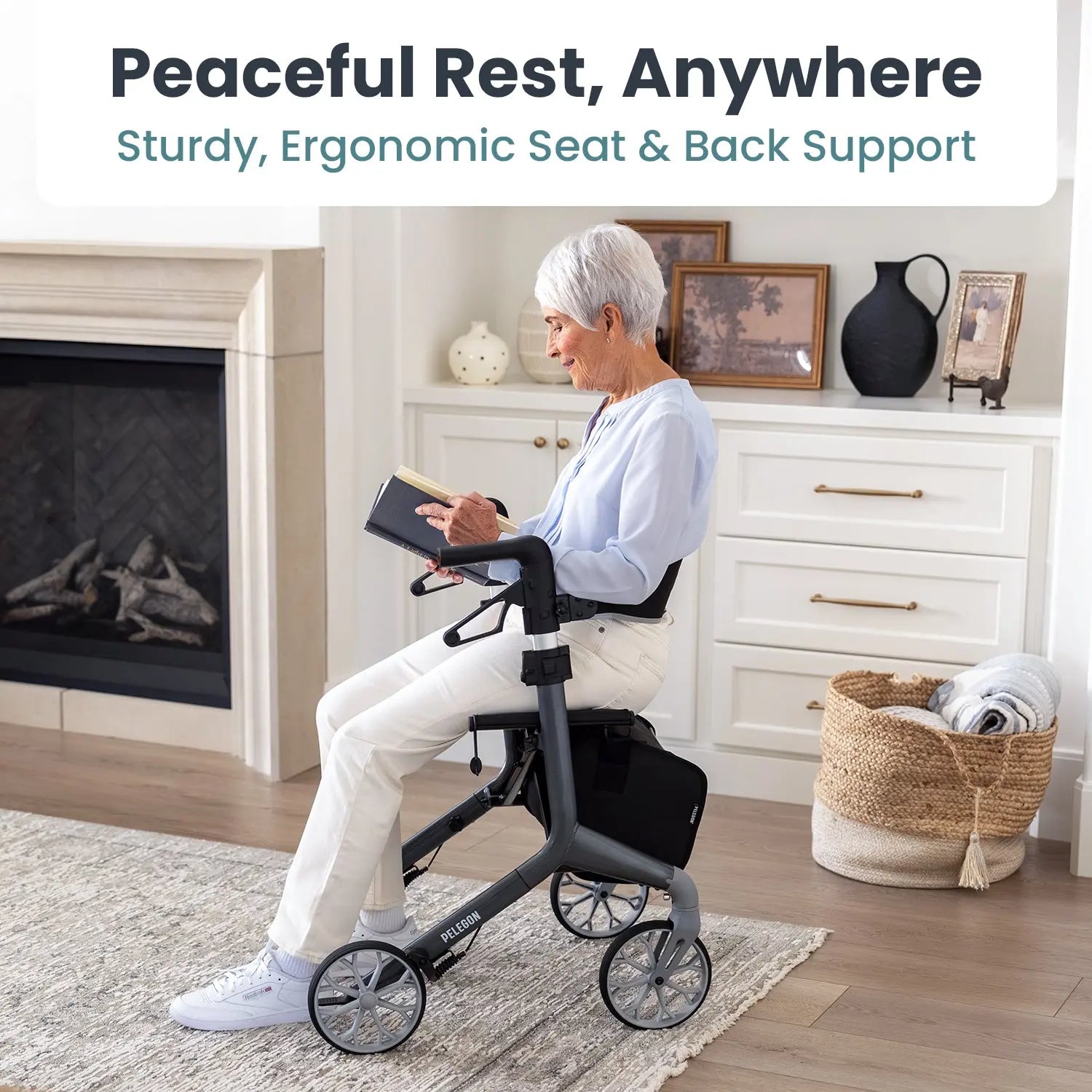 Pelegon Lightweight rollator walker with seat in Granite Grey