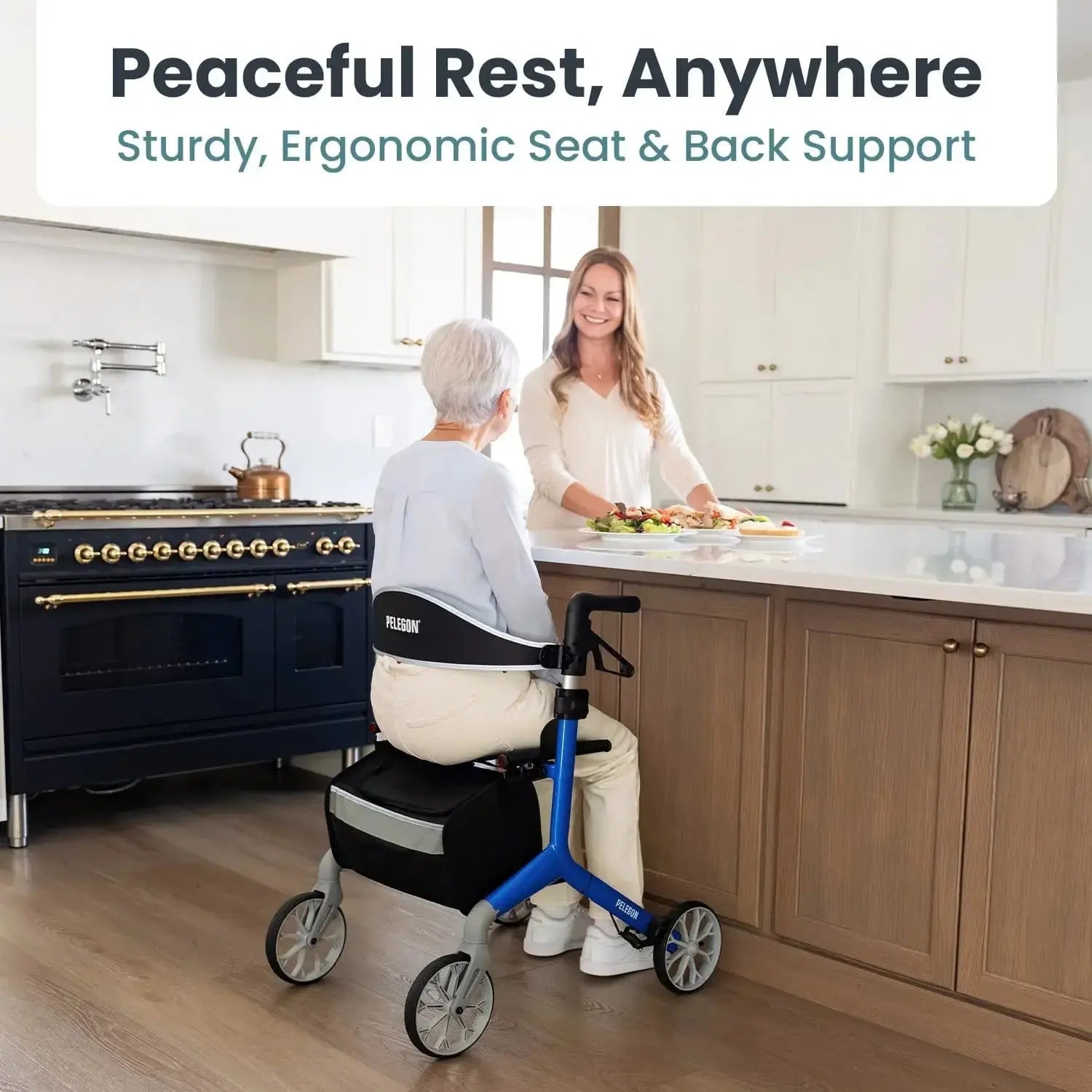 Pelegon Lightweight rollator walker with seat in Royal Blue