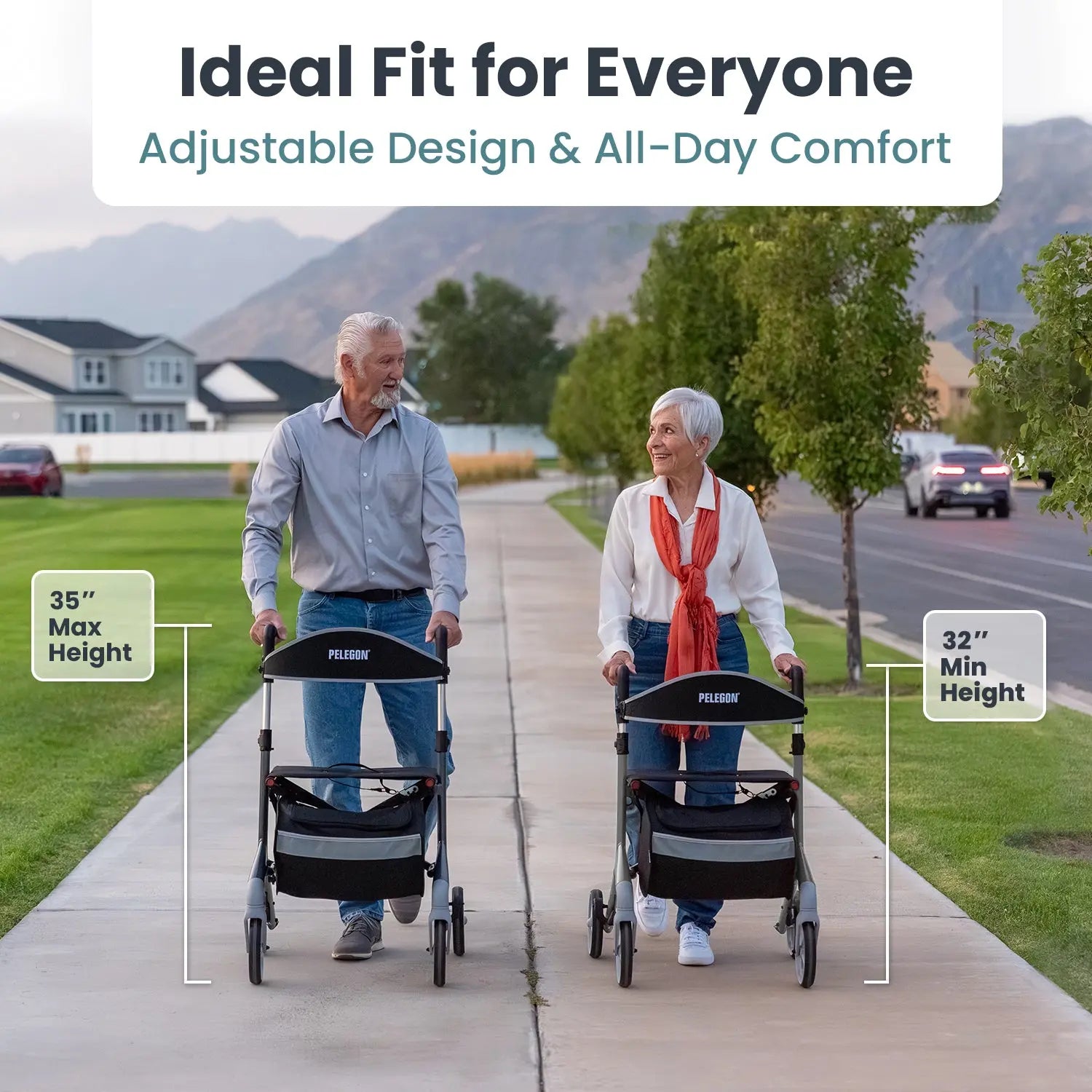 Pelegon Lightweight rollator walker with seat in Granite Grey