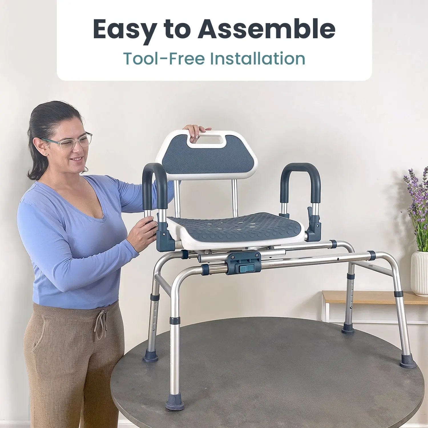 Swivel Shower Chair Transfer Bench | Pelegon  | Dark Blue