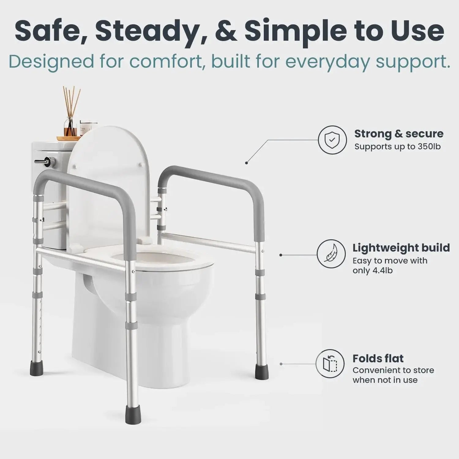 Toilet Safety Rail (350lb)Pelegon LLC Gray