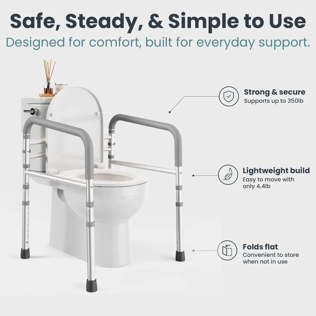 Toilet Safety Rails With Adjustable Width and 350 lb Support
