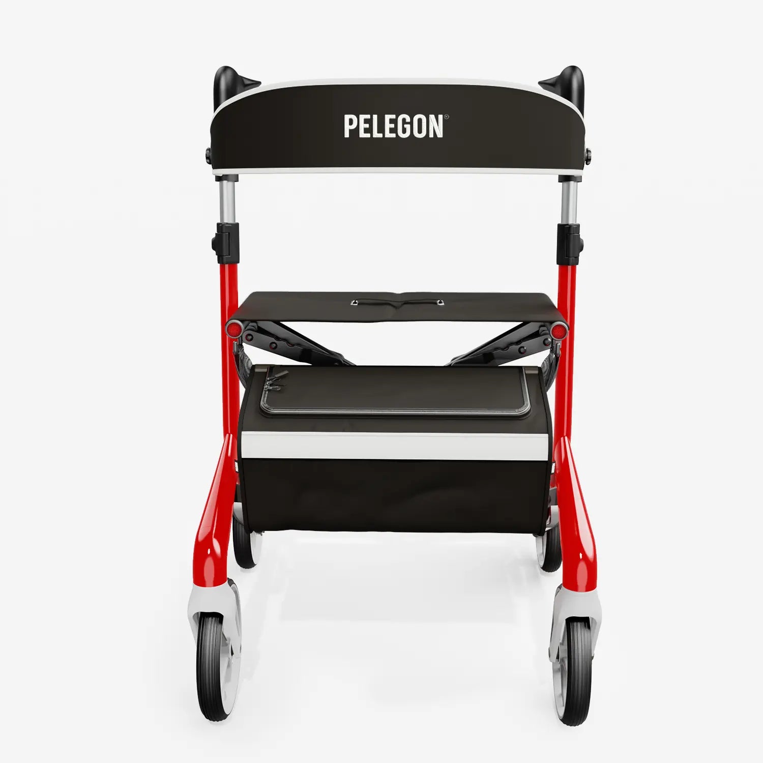 Red and black rollator with 'PELEAGON' branding on a white background | Strawberry Red