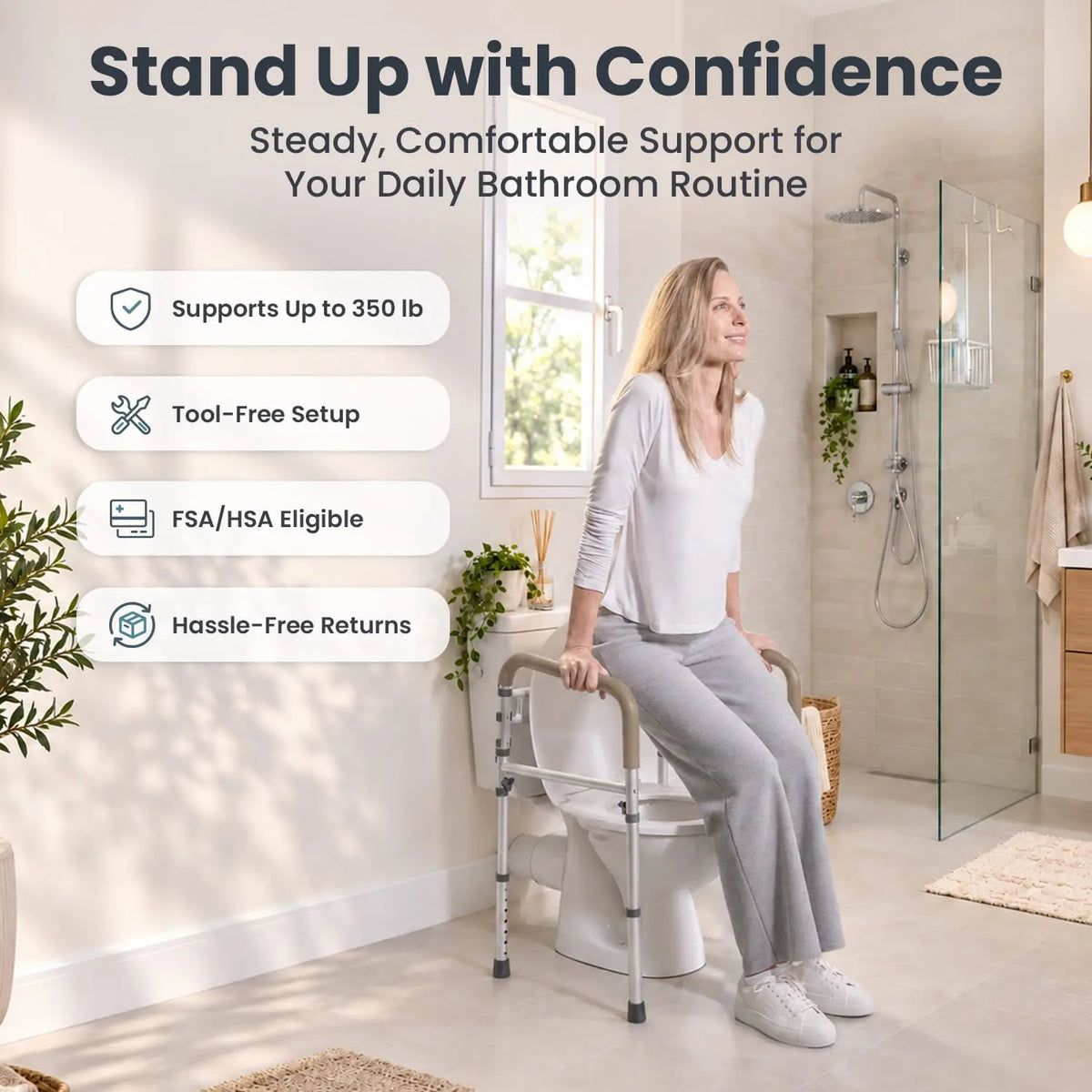 Toilet Safety Rail (350lb) Pelegon LLC Beige