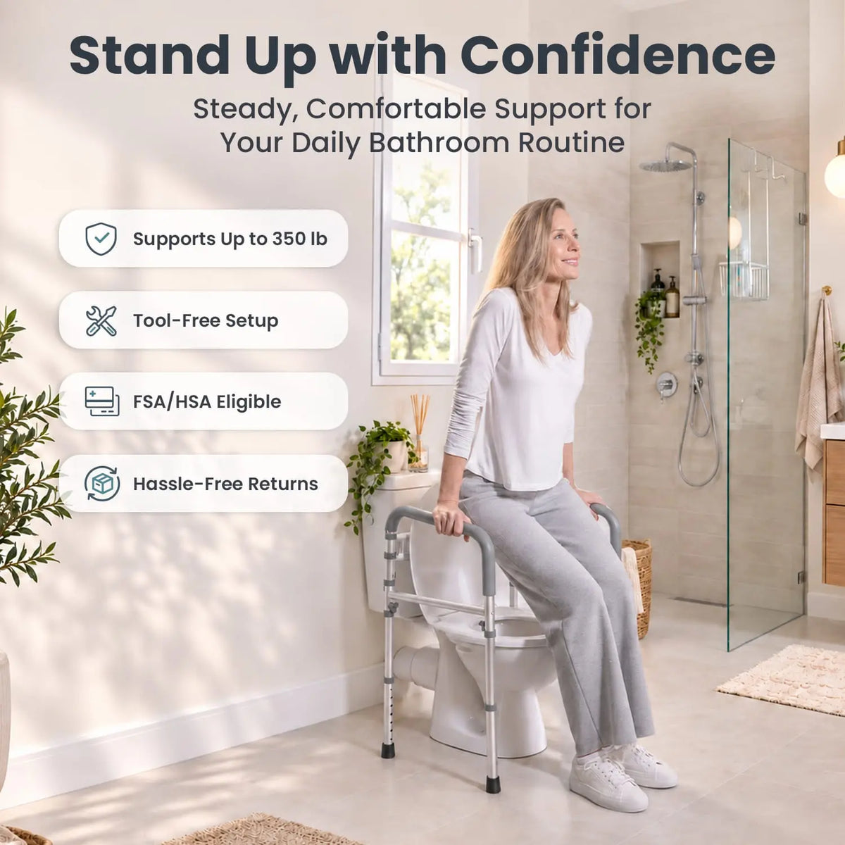 Toilet Safety Rail (350lb) Pelegon LLC Gray
