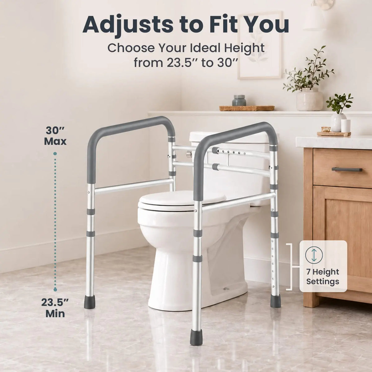 Toilet Safety Rail (350lb) Pelegon LLC Gray