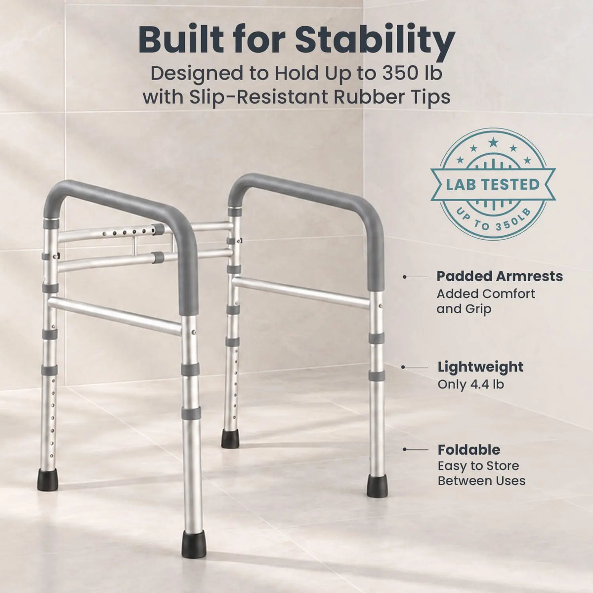 Toilet Safety Rail (350lb) Pelegon LLC Gray