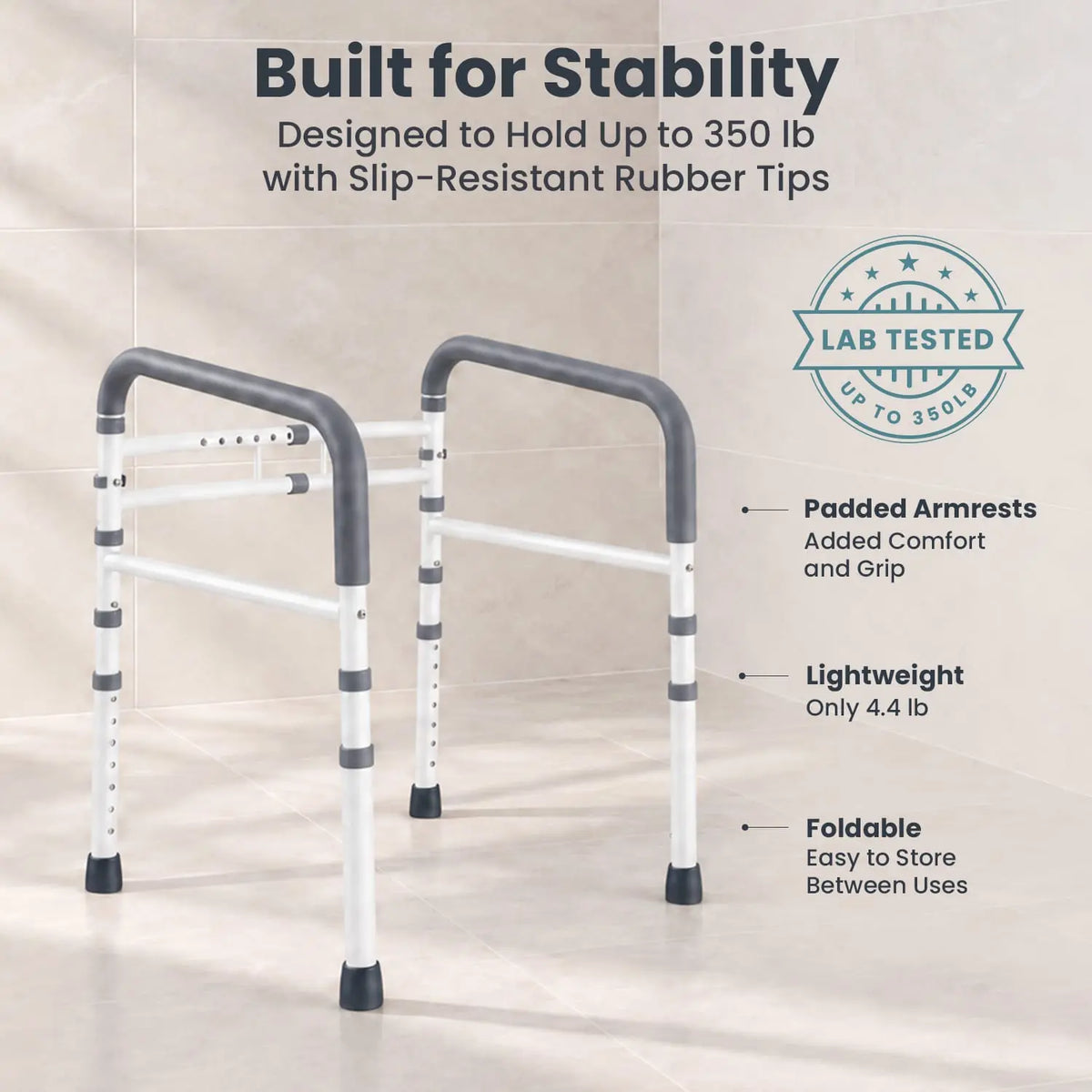 Toilet Safety Rail (350lb) Pelegon LLC White