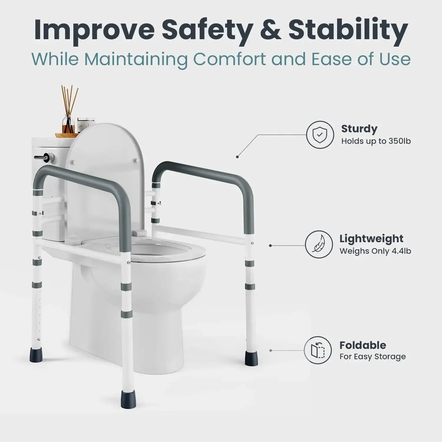 Toilet Safety Rail (350lb)Pelegon LLC White/Gray